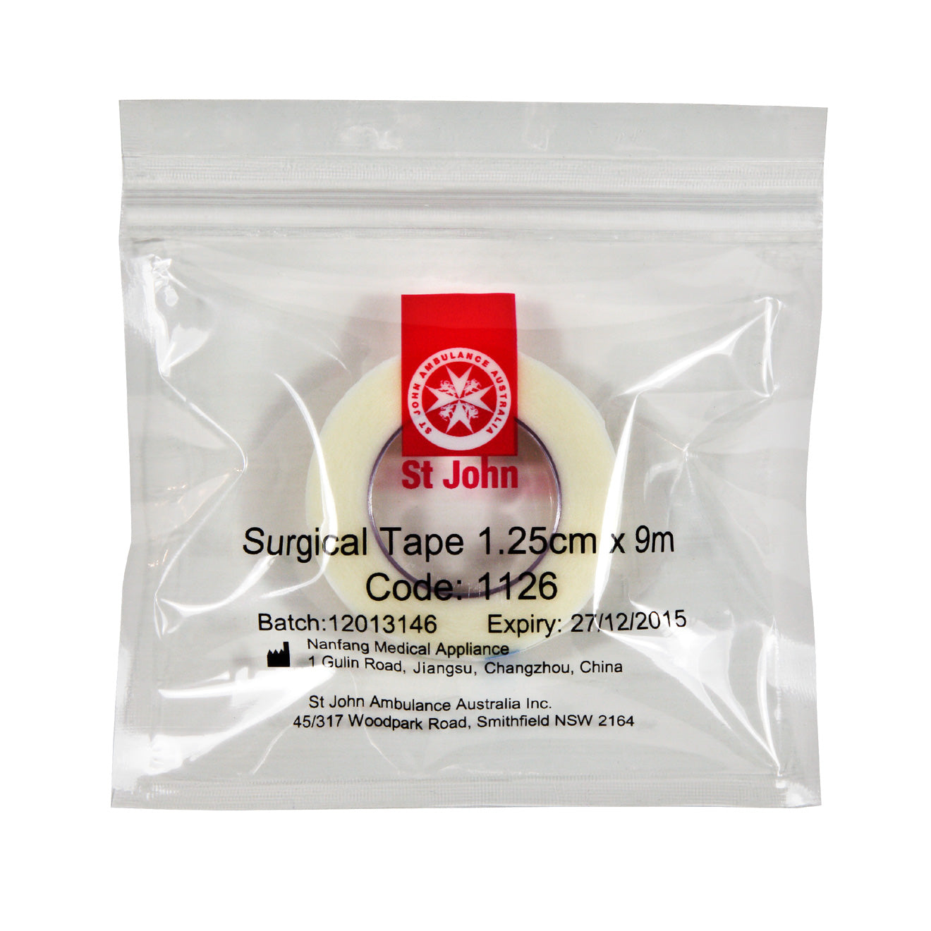 ST JOHN Surgical Tape 1.25cm x 9m Medical Adhesive First Aid Support #1126
