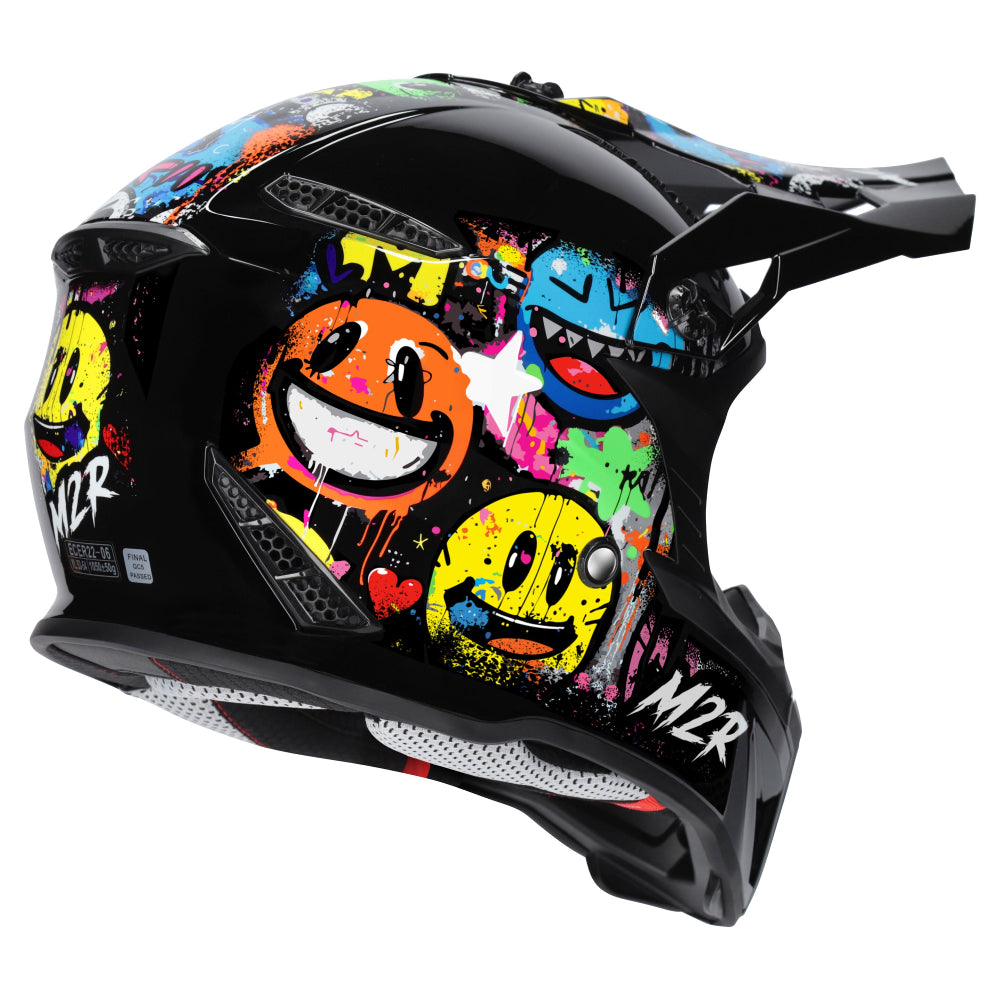 M2R X2.1 Youth ECE 22.06 Lightweight MX Helmet - EMOJI PC-10 - YM #1130384