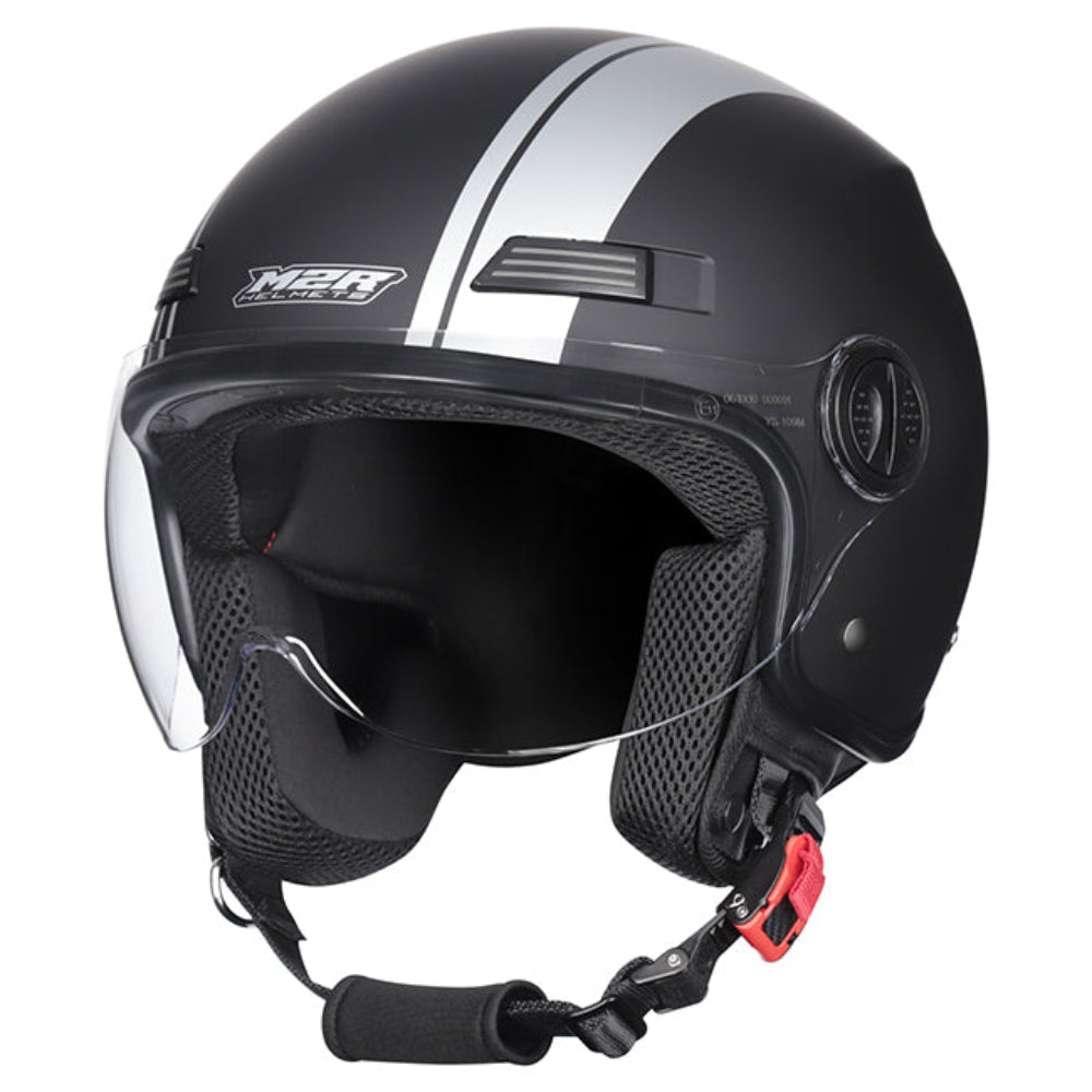 M2R Nimbus ECE22.06 ABS Scooter Helmet - Stripe Black Silver PC-5F - M #1131087