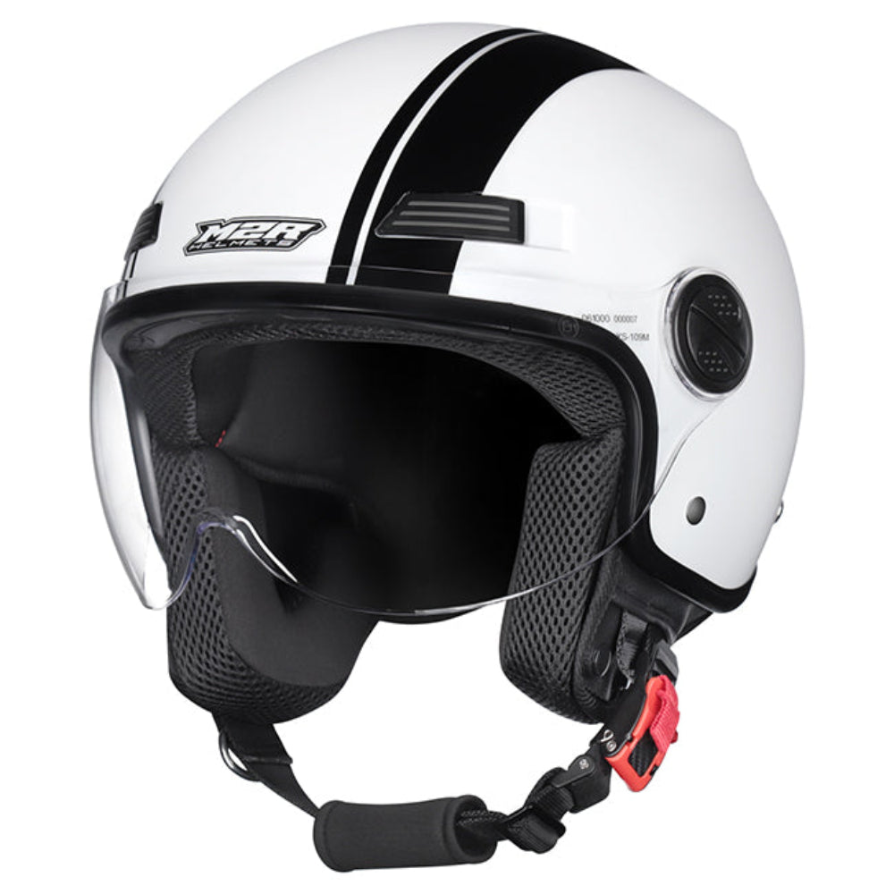 M2R Nimbus ECE22.06 ABS Scooter Helmet - Stripe White Black PC-6 - XL #1131095