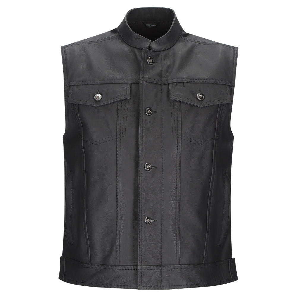 Argon Vice Traditional Cowhide Leather Motorcycle Vest-Black-48 (S-M) #2126746
