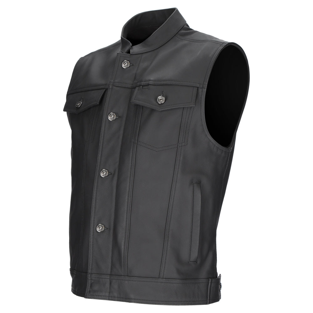Argon Vice Traditional Cowhide Leather Motorcycle Vest-Black-48 (S-M) #2126746