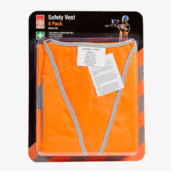ST JOHN Safety Vest Orange L/XL 4 Pack High Visibility Emergency Safety #331321