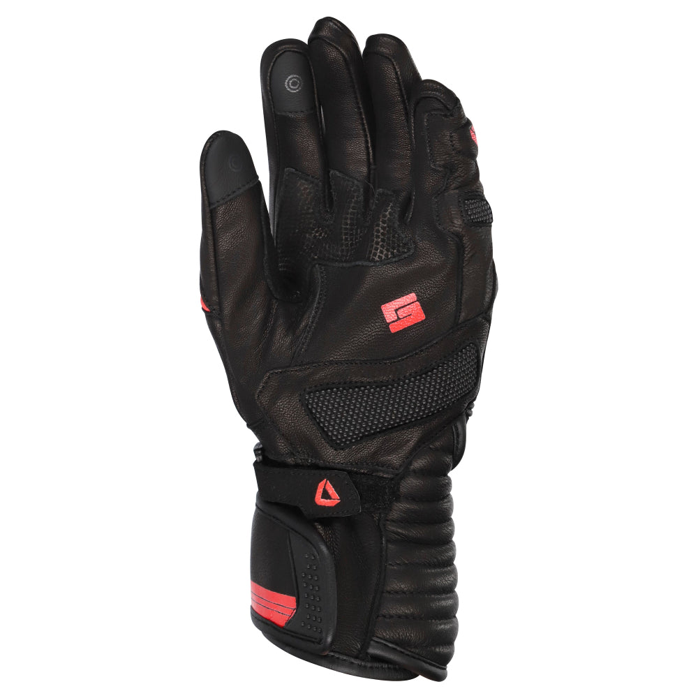 Dririder Torque Summer Leather Gloves – Long Cuff-Black/Red-3XL #4007769