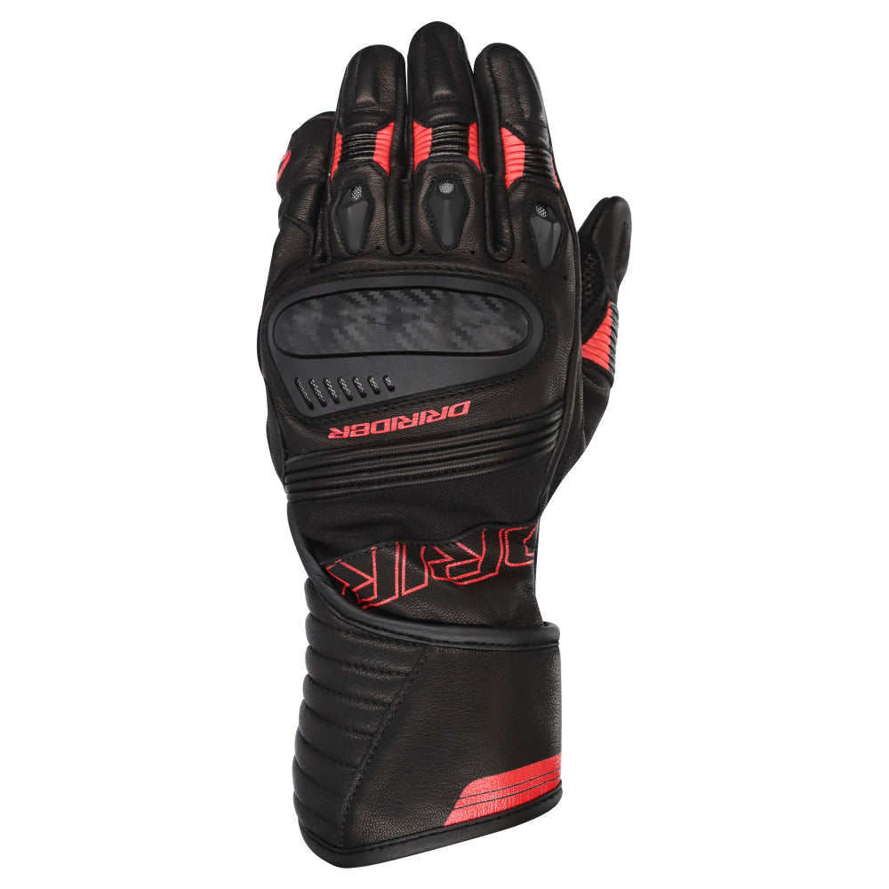 Dririder Torque Summer Leather Gloves – Long Cuff-Black/Red-3XL #4007769