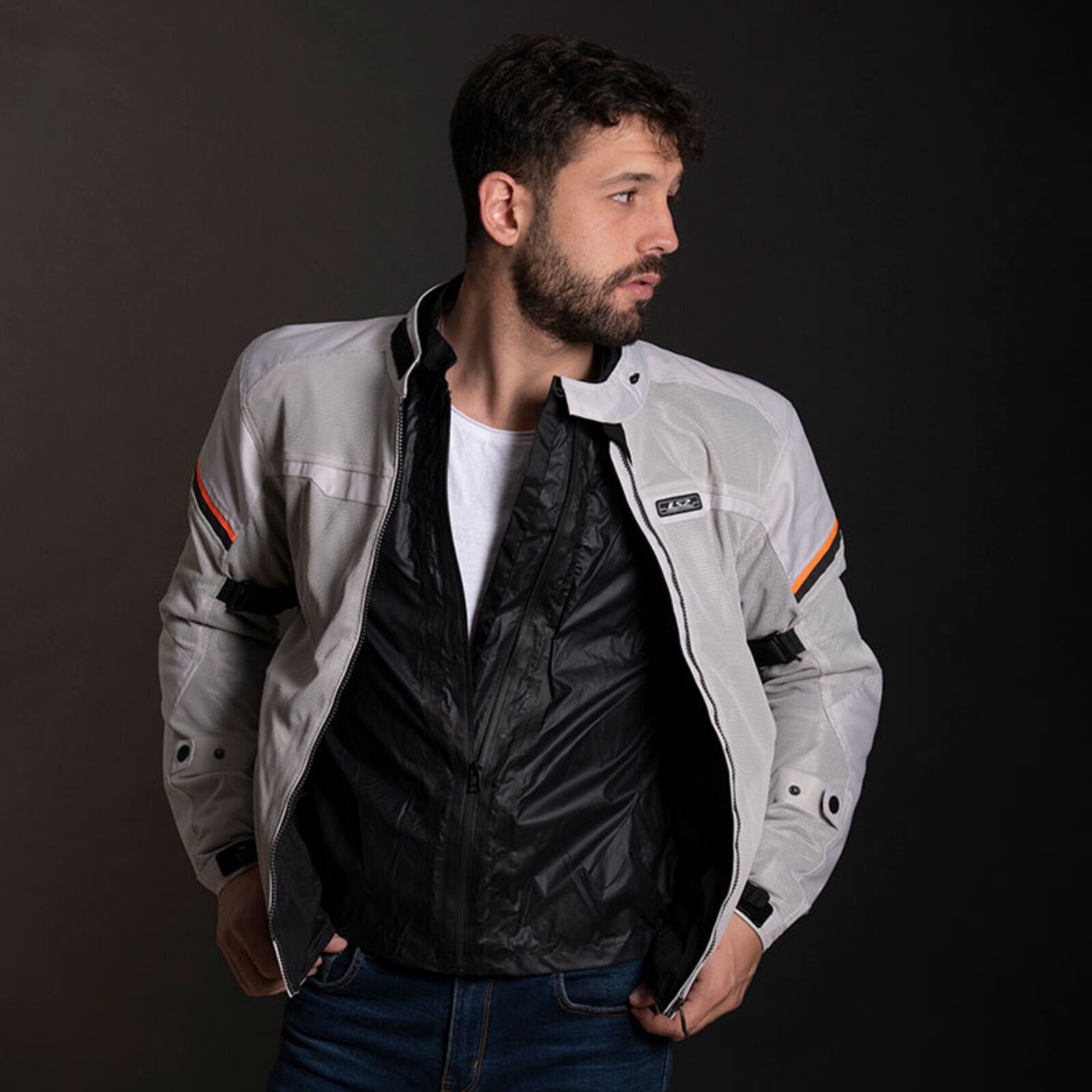 LS2 Riva Men's Jacket - Light Grey / Hi-Vis Orange (M) LS2A64100S0108MED#