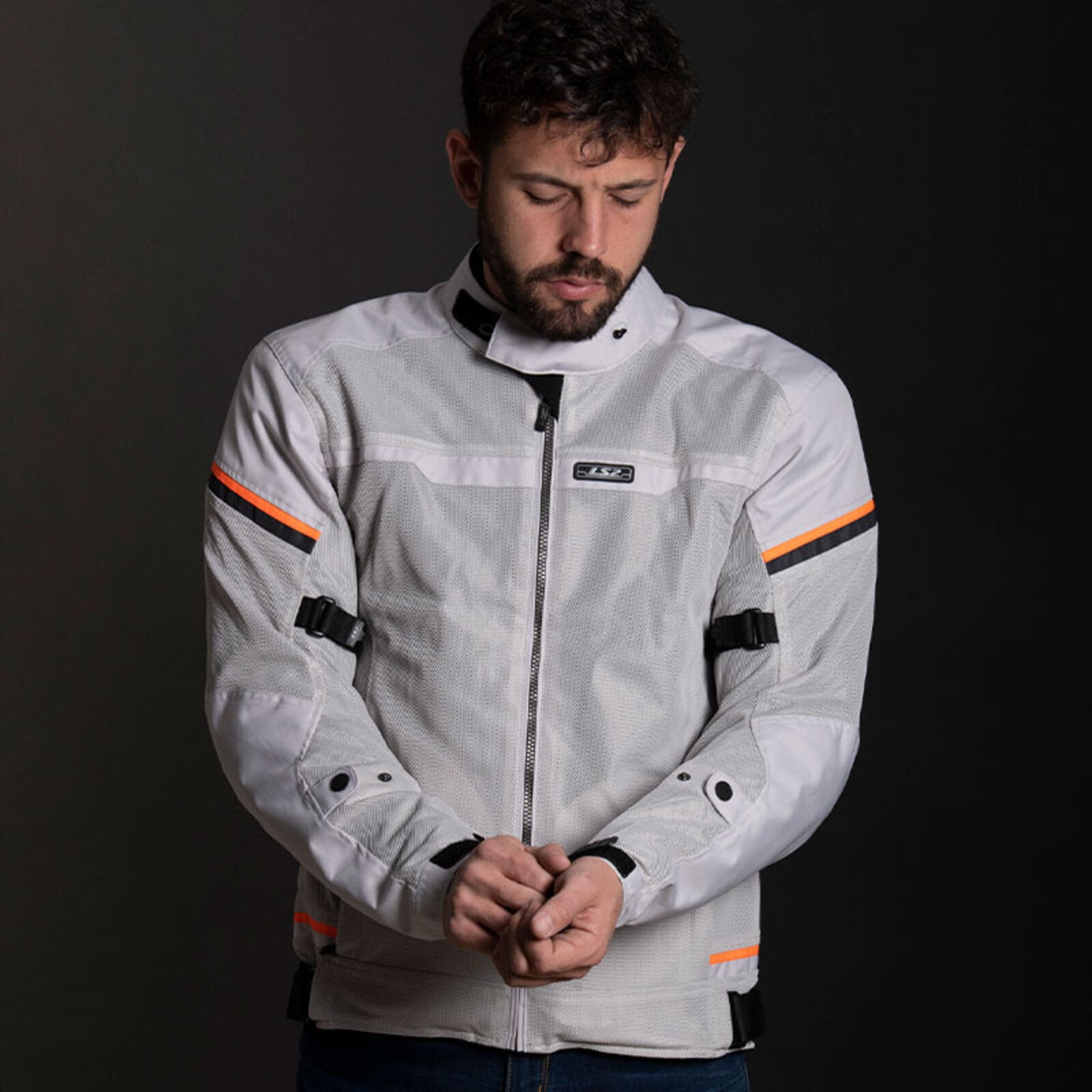 LS2 Riva Men's Jacket - Light Grey / Hi-Vis Orange (M) LS2A64100S0108MED#