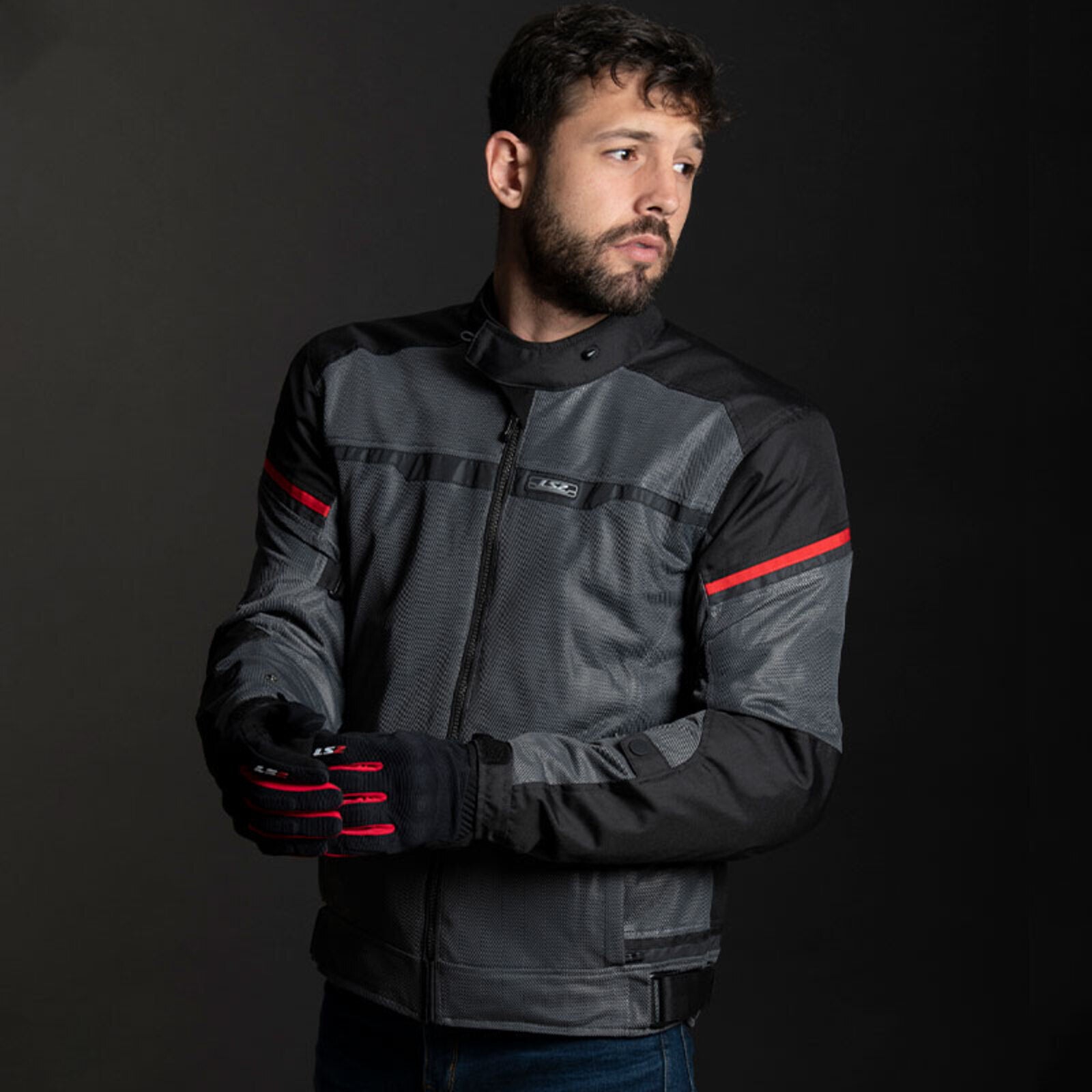 LS2 Riva Men's Jacket - Black / Dark Grey / Red (5XL) LS2A64100S01125XL#