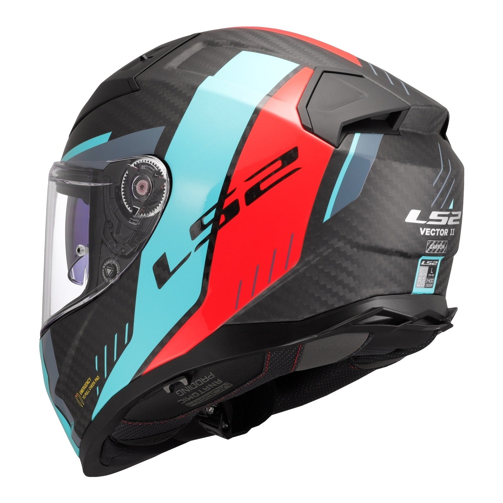 LS2 FF811 Vector II Carbon Grid Helmet - Red / Cyan (2XL) LS2FF811CGRC2XL#