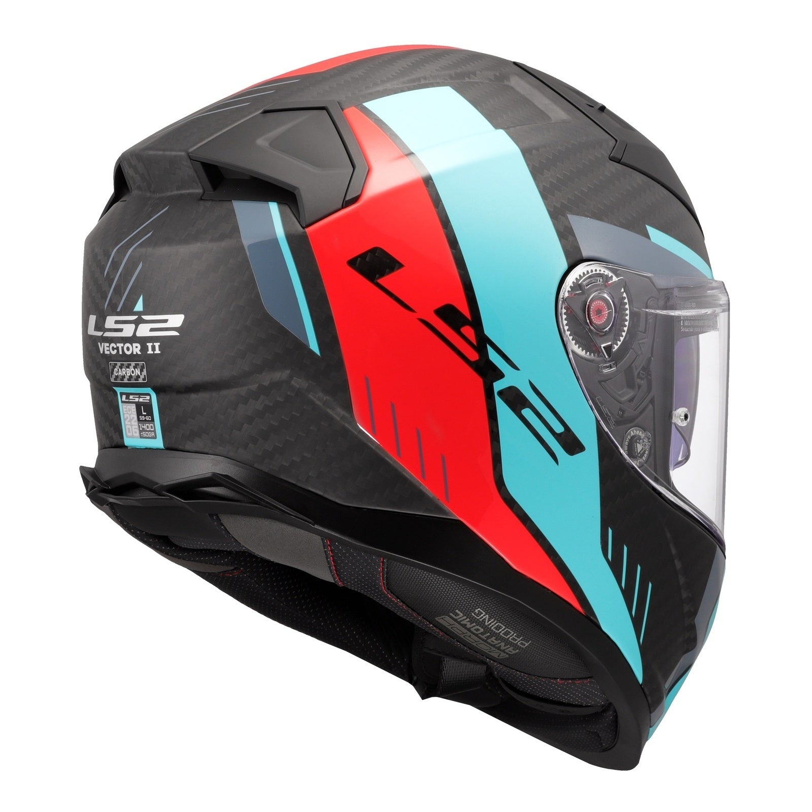LS2 FF811 Vector II Carbon Grid Helmet - Red / Cyan (L) LS2FF811CGRCL#