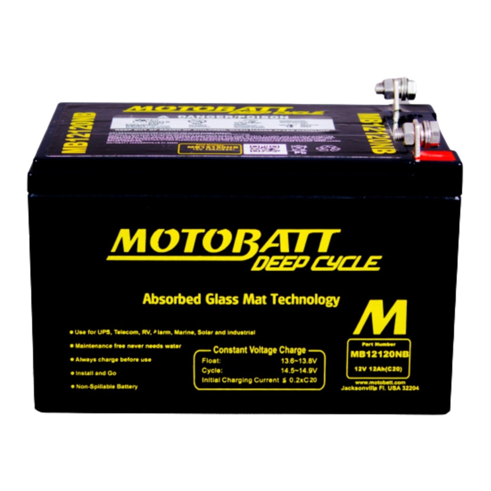MB12120NB Motobatt Deep Cycle AGM 12ah/C10 MBDC12120NB#