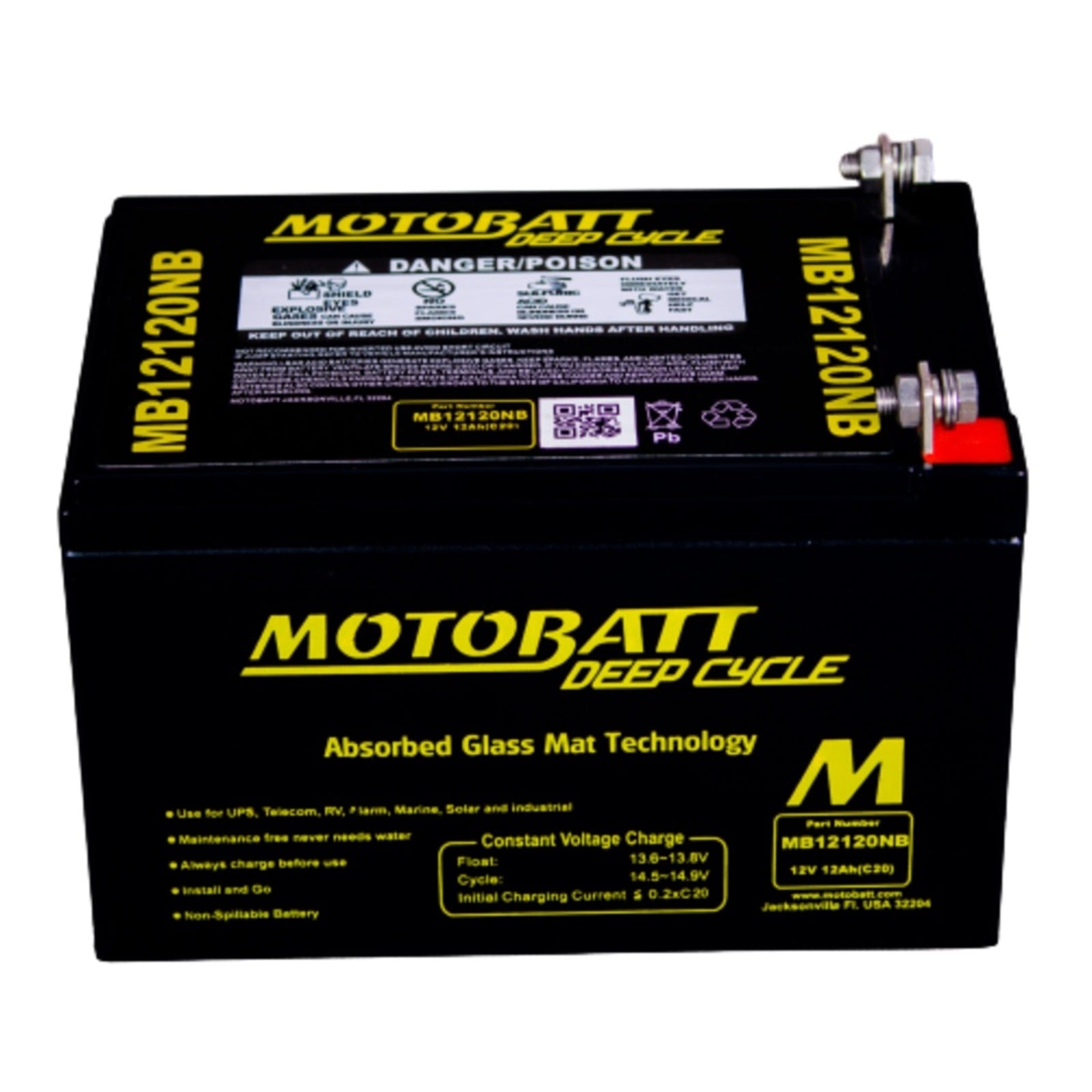 MB12120NB Motobatt Deep Cycle AGM 12ah/C10 MBDC12120NB#