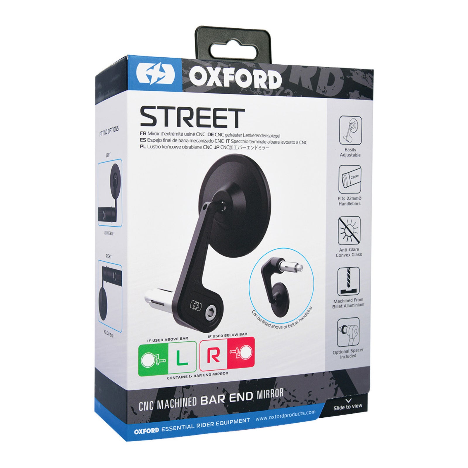 Oxford Street Billet Alloy Bar End Mirror Left - Black OXOX535#
