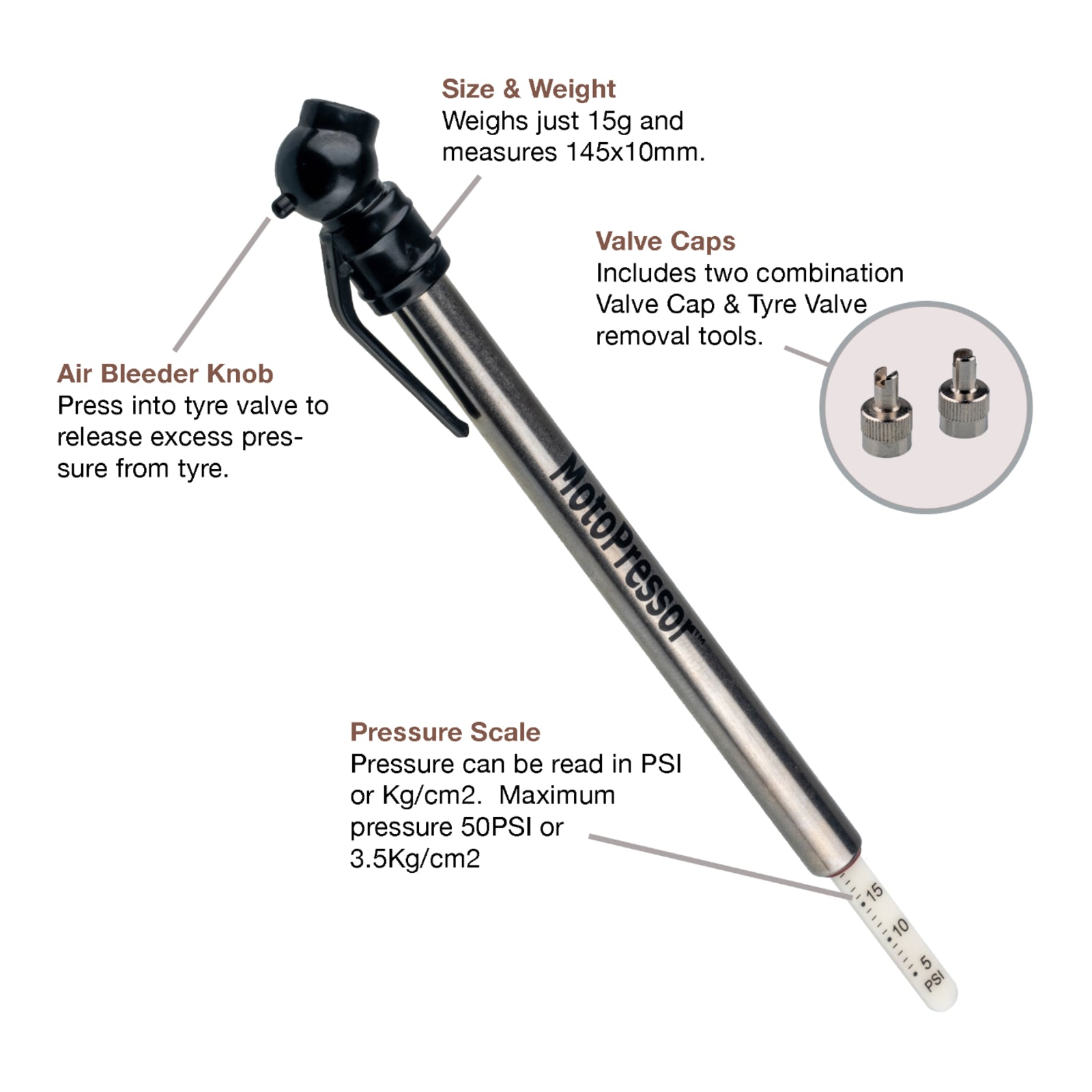 Rocky Creek MotoPressor Pencil Tyre Gauge RC4906#