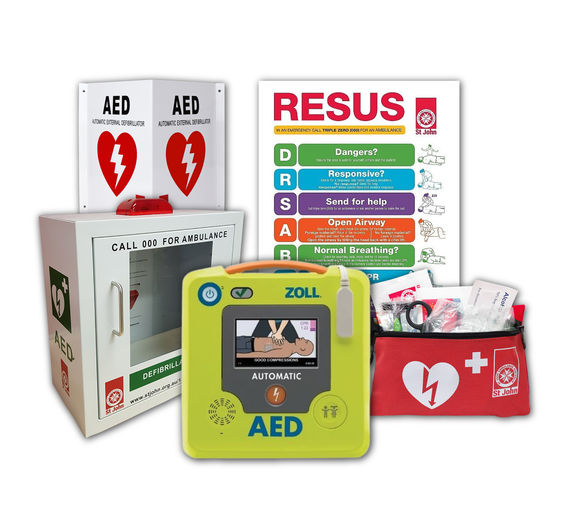 ST JOHN ZOLL AED 3 Cabinet Bundle W/ Defibrillator Storage Emergency #8881131CB
