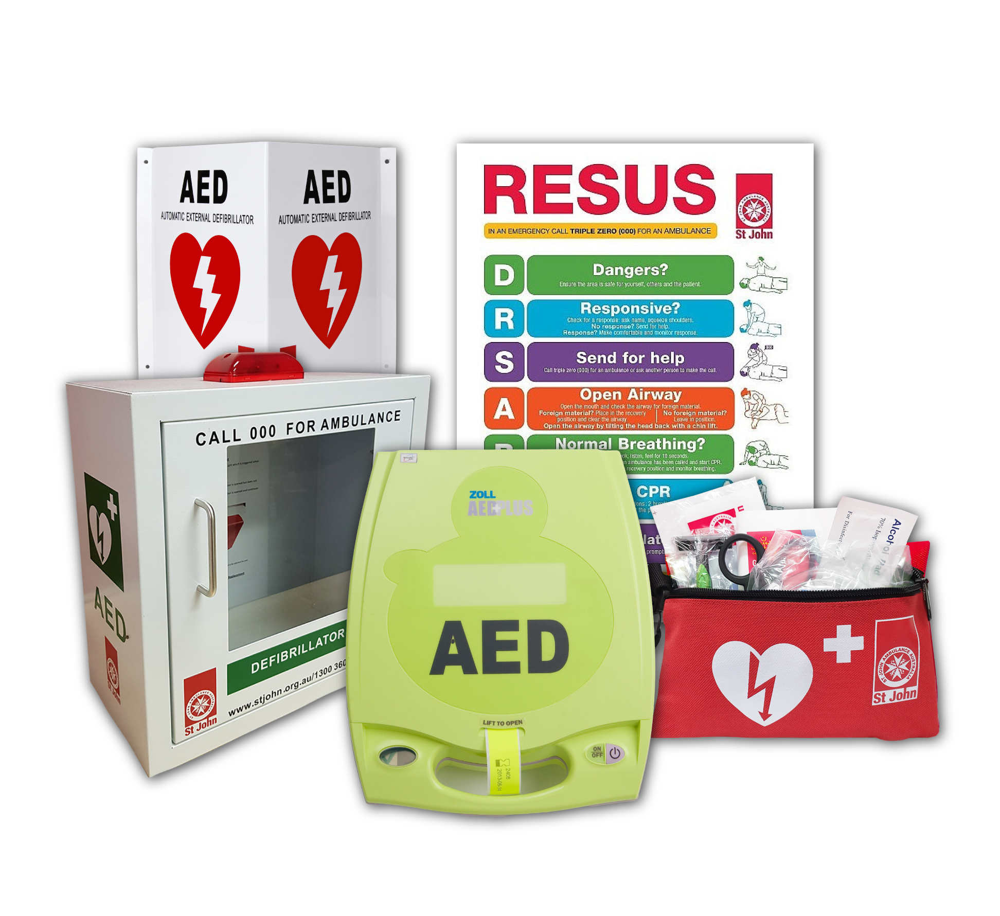 ST JOHN ZOLL AED PLUS Cabinet Bundle With Defibrillator Storage #8881130CB
