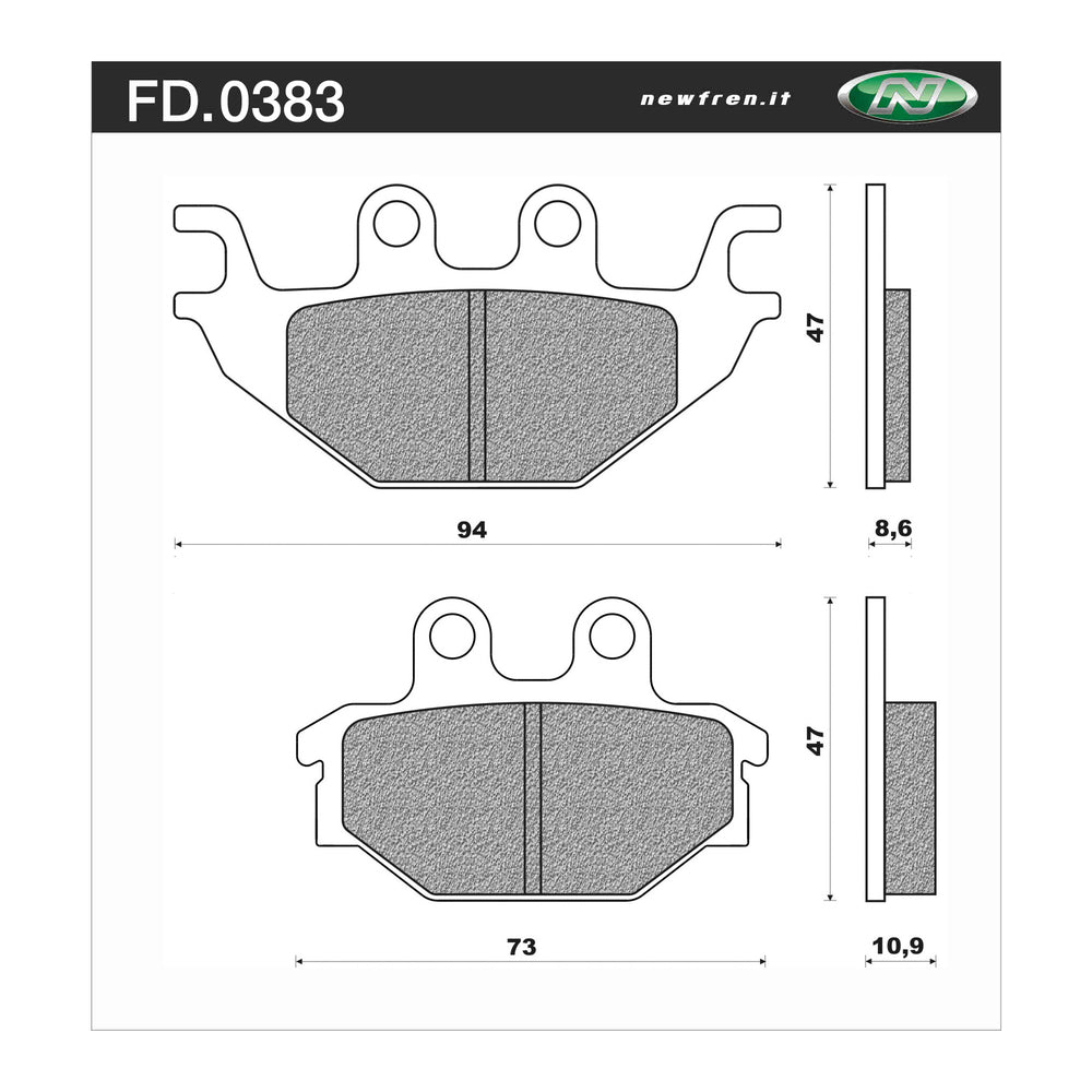 NEWFREN ATV Organic Brake Pad-Front For KAWASAKI KVF300 BRUTE FORCE 1-FD0383-BT