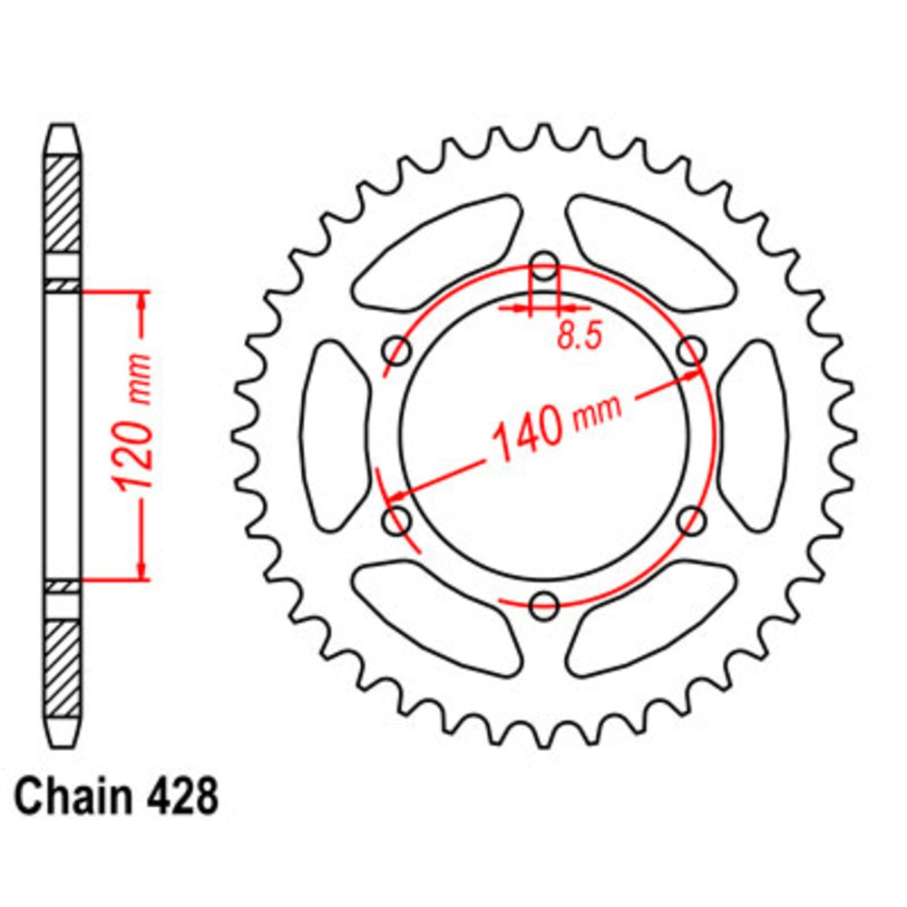 SUPERSPROX 44T Sprocket Steel - Rear For KAWASAKI KV175, KV125, KE175 11-070-44 | Australian Moto Spares