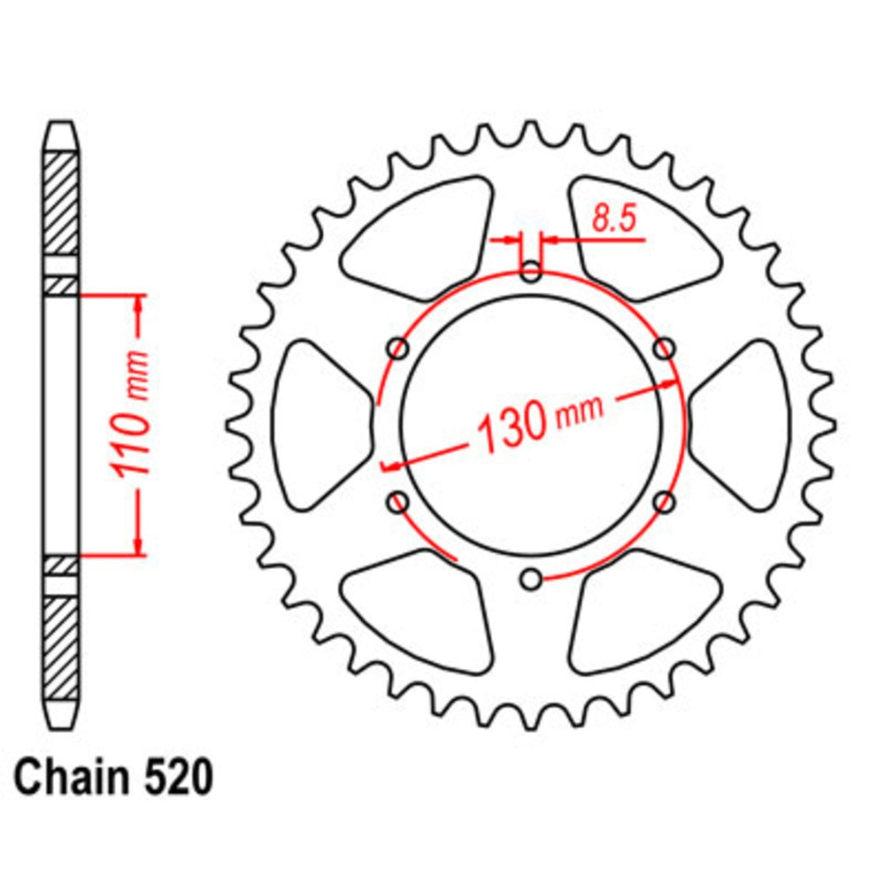 MTX 48T Sprocket Steel - Rear For HONDA CR250, MT250, XR200R, XL250 11-329-48