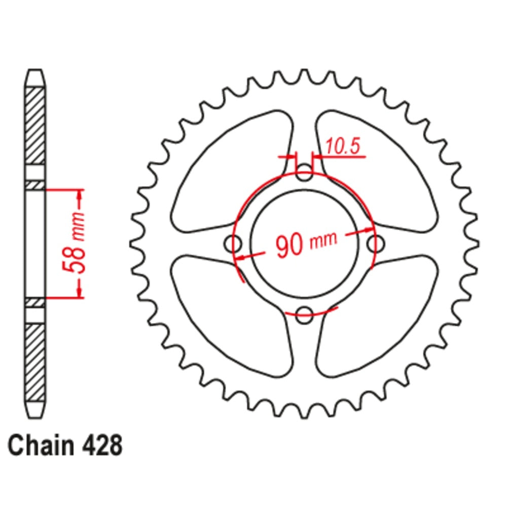 New MTX 44T Sprocket Steel - Rear For HONDA CB125E, CBR125R 11-KTY-44 | Australian Moto Spares