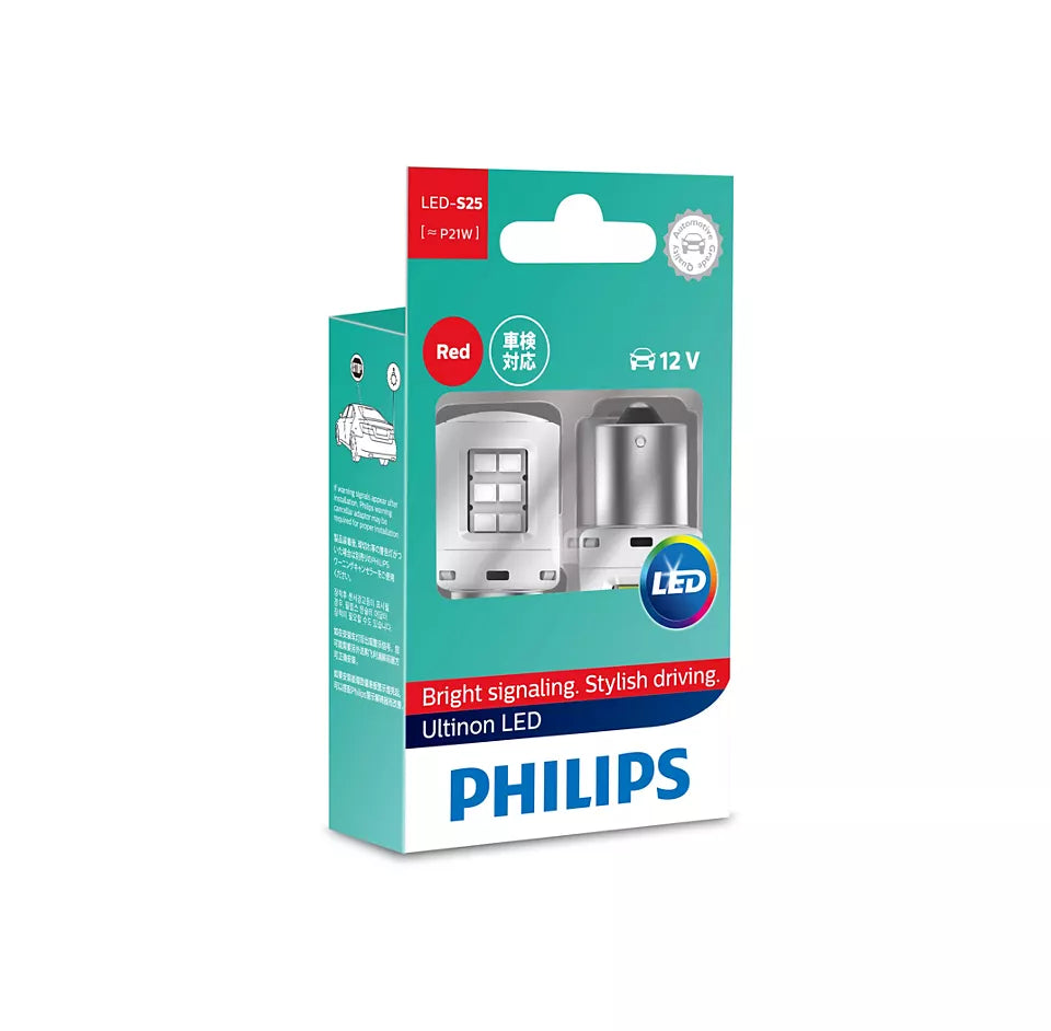 New Philips Globe P21 Led Red 12V (11498Ulrx2) | Australian Moto Spares