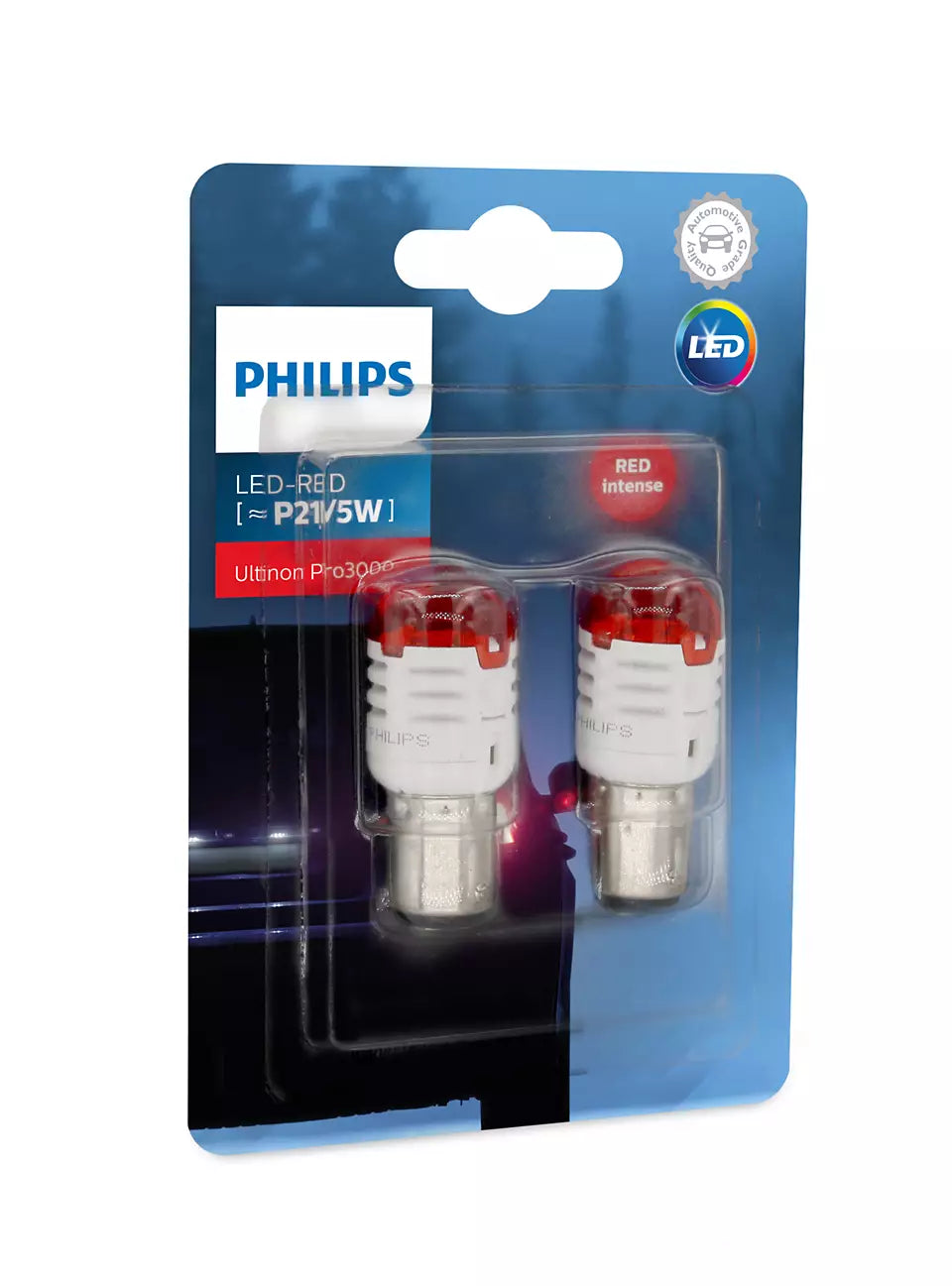 NEW PHILIPS P21/5 LED RED 12V 2PK ULTINON 3000