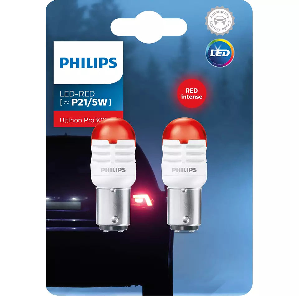 NEW PHILIPS P21/5 LED RED 12V 2PK ULTINON 3000