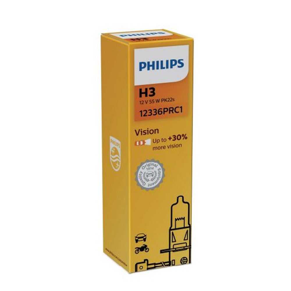 New Philips Globe H3 12V 55W Pk22S Single Box Premium Vision (12336Prc1)