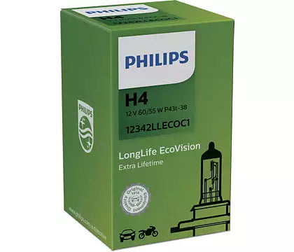 New Philips Globe H4 12V 60/55W Single Box Longlife Eco Vision (12342Llecoc1) | Australian Moto Spares
