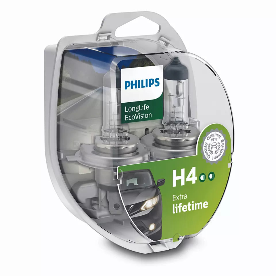 NEW PHILIPS GLOBE H4 12V 60/55W TWIN BLISTER PACK LONGLIFE ECO VISION | Australian Moto Spares