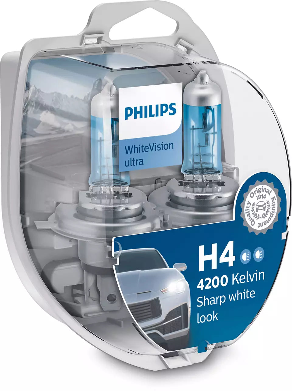 New Philips Globe H4 W5W 12V 60/55W Twin Pack White Vision Ultra (12342Wvusm)