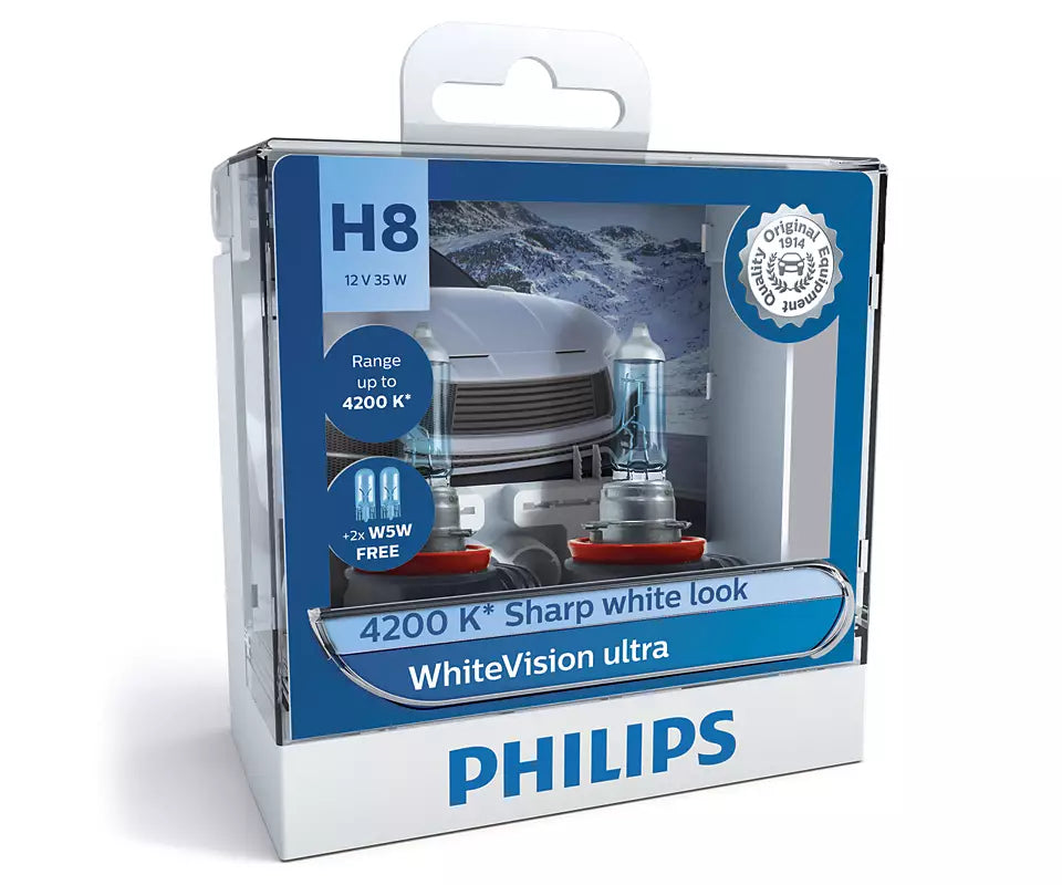 New Philips Globe H8 W5W 35W Twin Pack White Vision Ultra (12360Wvusm) | Australian Moto Spares