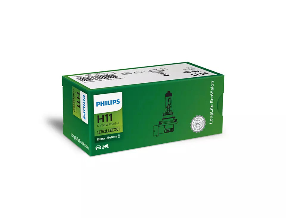 New Philips Globe H11 12V 55W Single Box Longlife Eco Vision (12362Llecoc1)