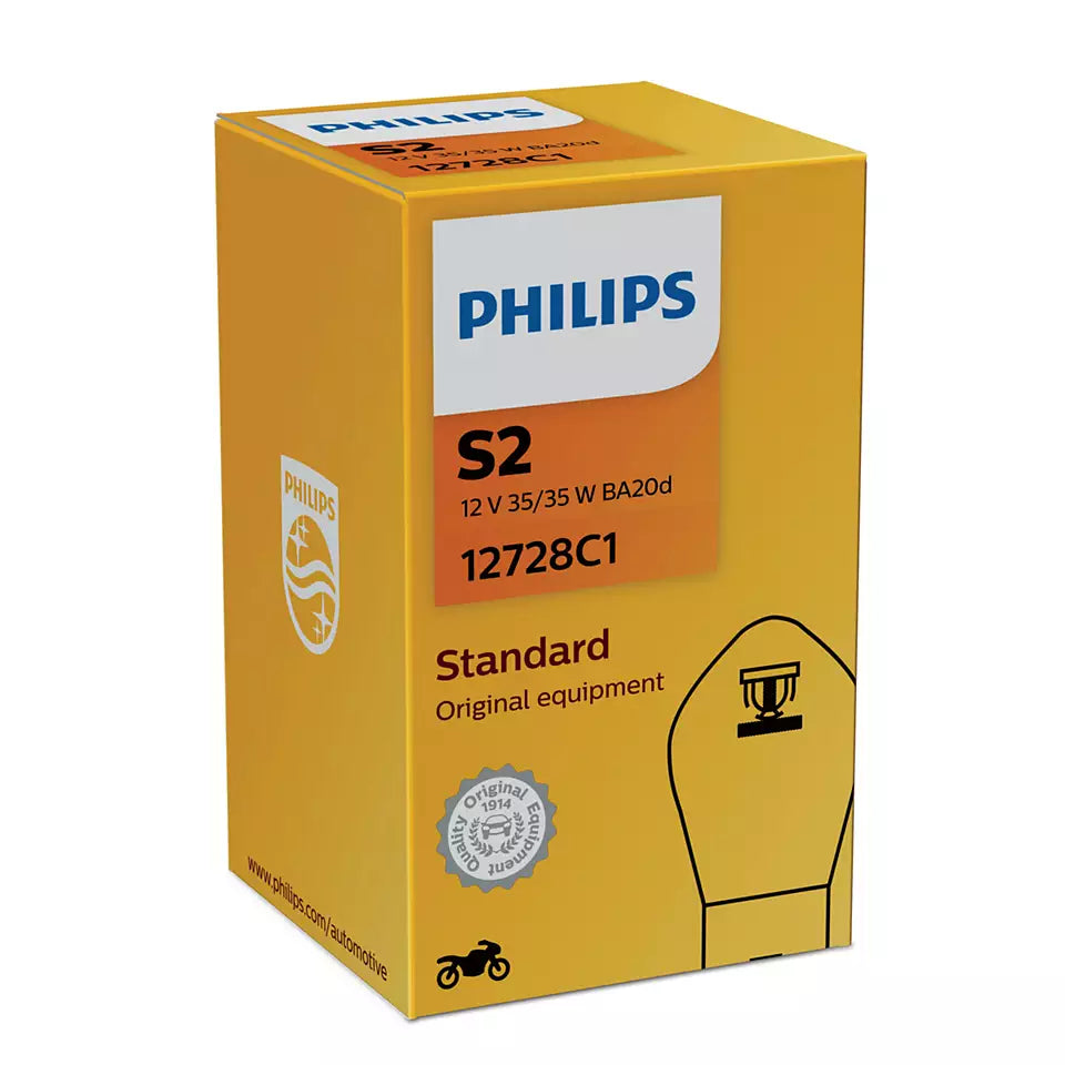 New Philips Globe S2 12V 35/35W Ba20D Single Box (12728C1) | Australian Moto Spares
