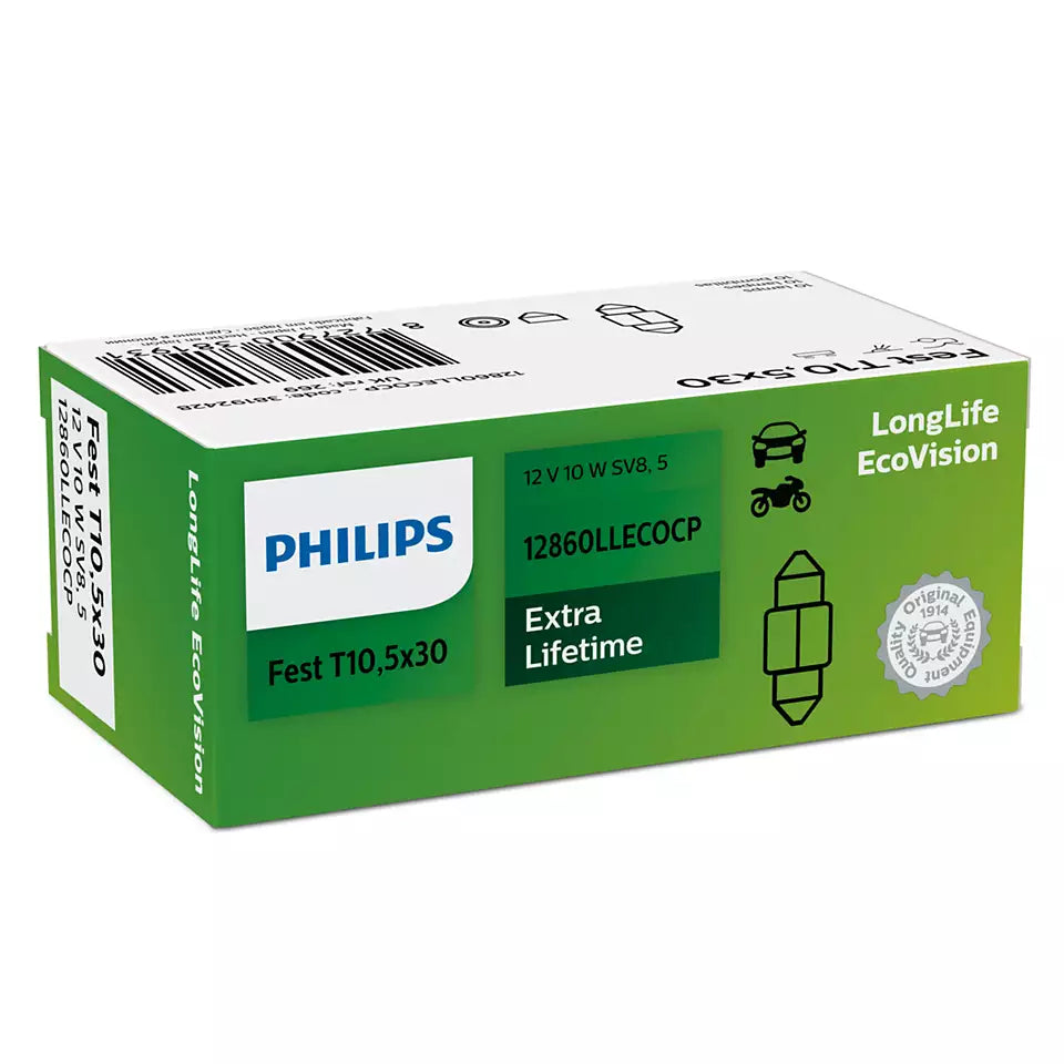 New Philips Globe Fest T10 5X30 10W 12V 10Pack (12860Llecocp)