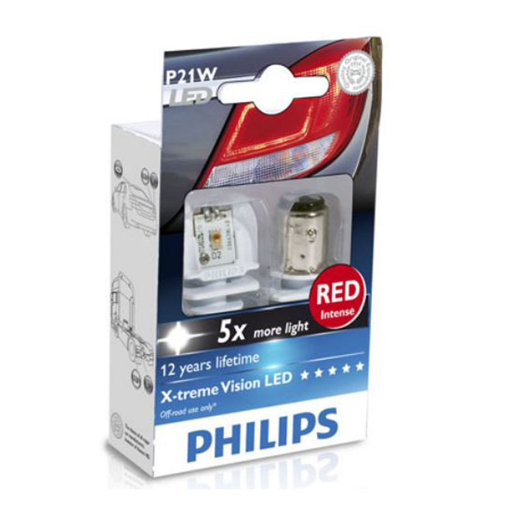 New Philips Globe P21W Led Red 12/24V (12898Rx2) | Australian Moto Spares