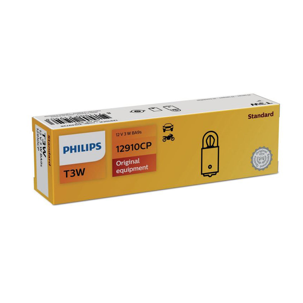 New Philips Globe T3W 12V Ba9S 10 Pack (12910Cp)