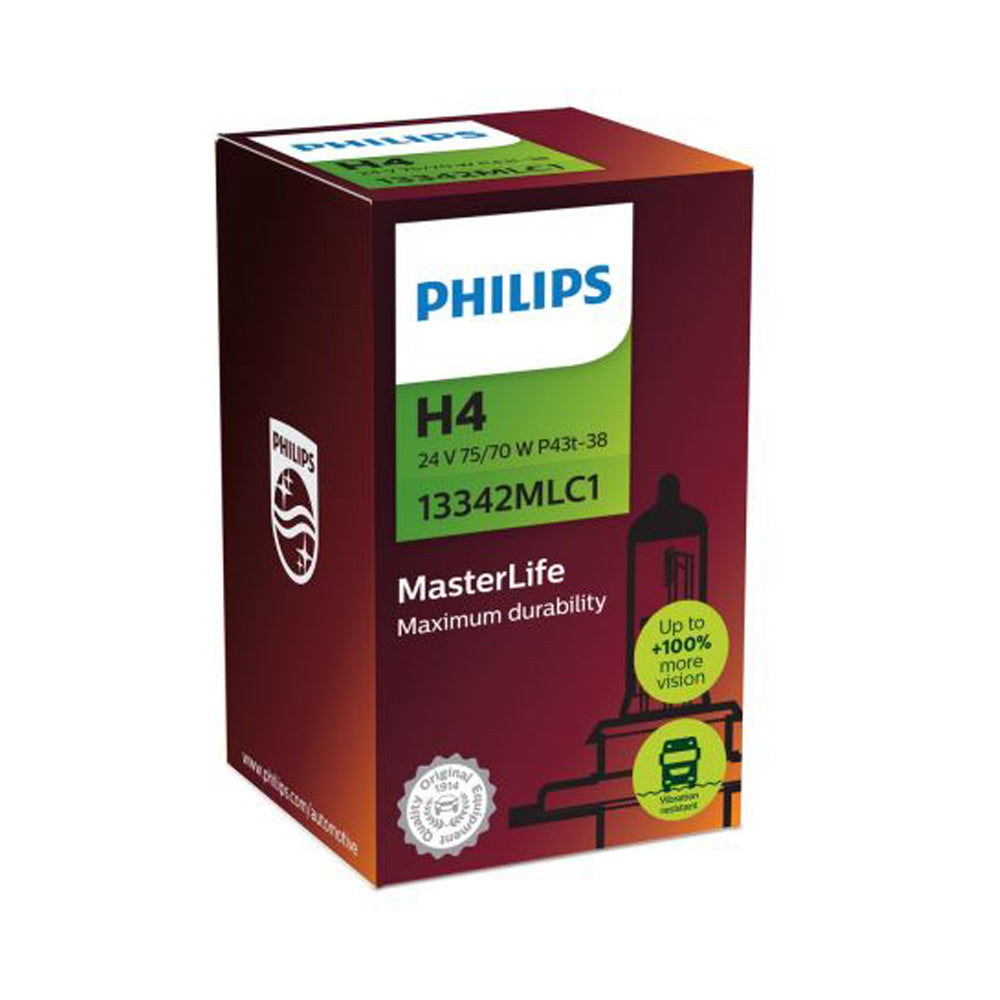 New Philips Globe H4 Ml 24V 75/70W P43T-38 Single Pack (13342Mlc1)