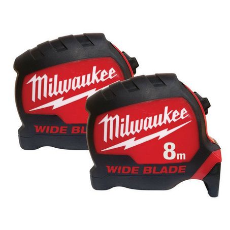 New Milwaukee 8M Wide Blade Tape Measure Double Pack - 48220001DP