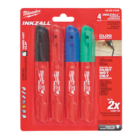 New Milwaukee Inkzall Chisel Tip Coloured Markers (4 Pk) - 48223109