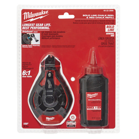 New Milwaukee 30M Bold Line Chalk Reel Kit W/ Red Chalk - 48223986