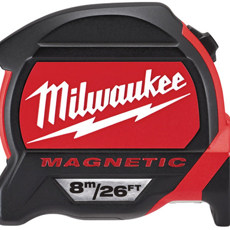 Milwaukee Nylon 8M/26Ft Belt Clip Finger Stop Magnetic Tape Measure 48227626