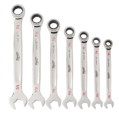 New Milwaukee 7Pc Ratcheting Combination Wrench Set – Sae - 48229406