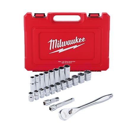 New Milwaukee 1/2In Drive 22Pc Ratchet & Socket Set - Sae - 48229410