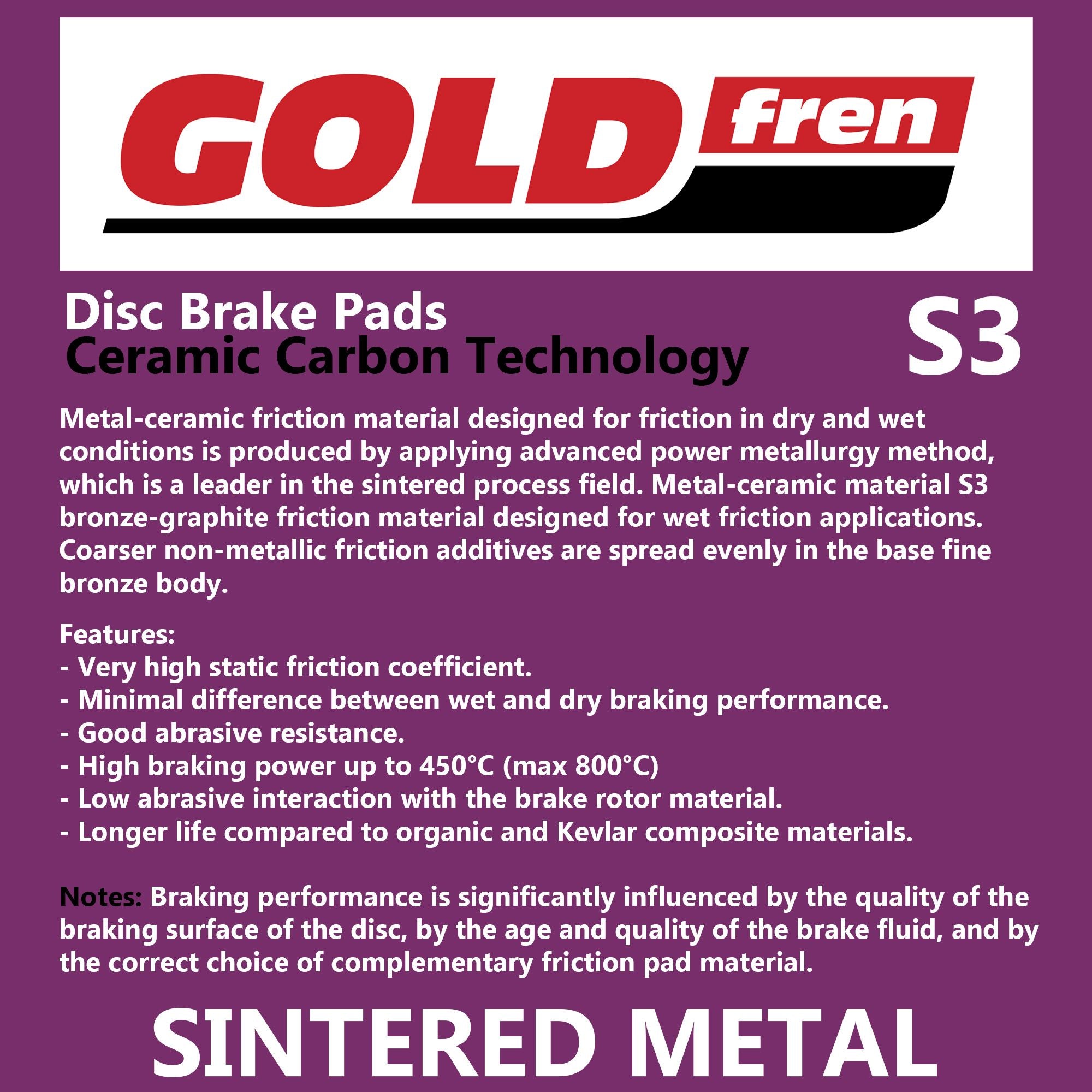 New GOLDFREN Brake Pad - S3 Sintered Sports #GF101S3