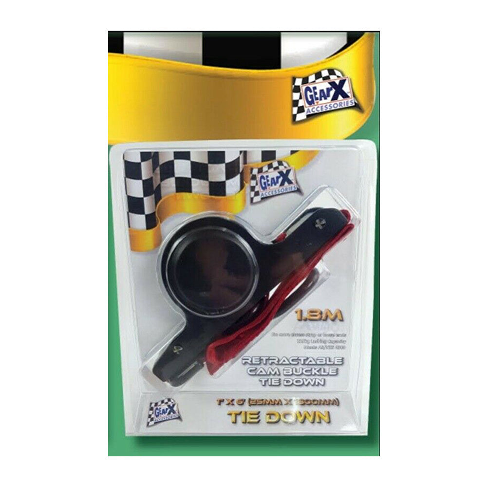 New GEAR-X Retractable Cam Buckle Tie Down 25mm x 1.8m Capacity 215kg GXCL63124 | Australian Moto Spares