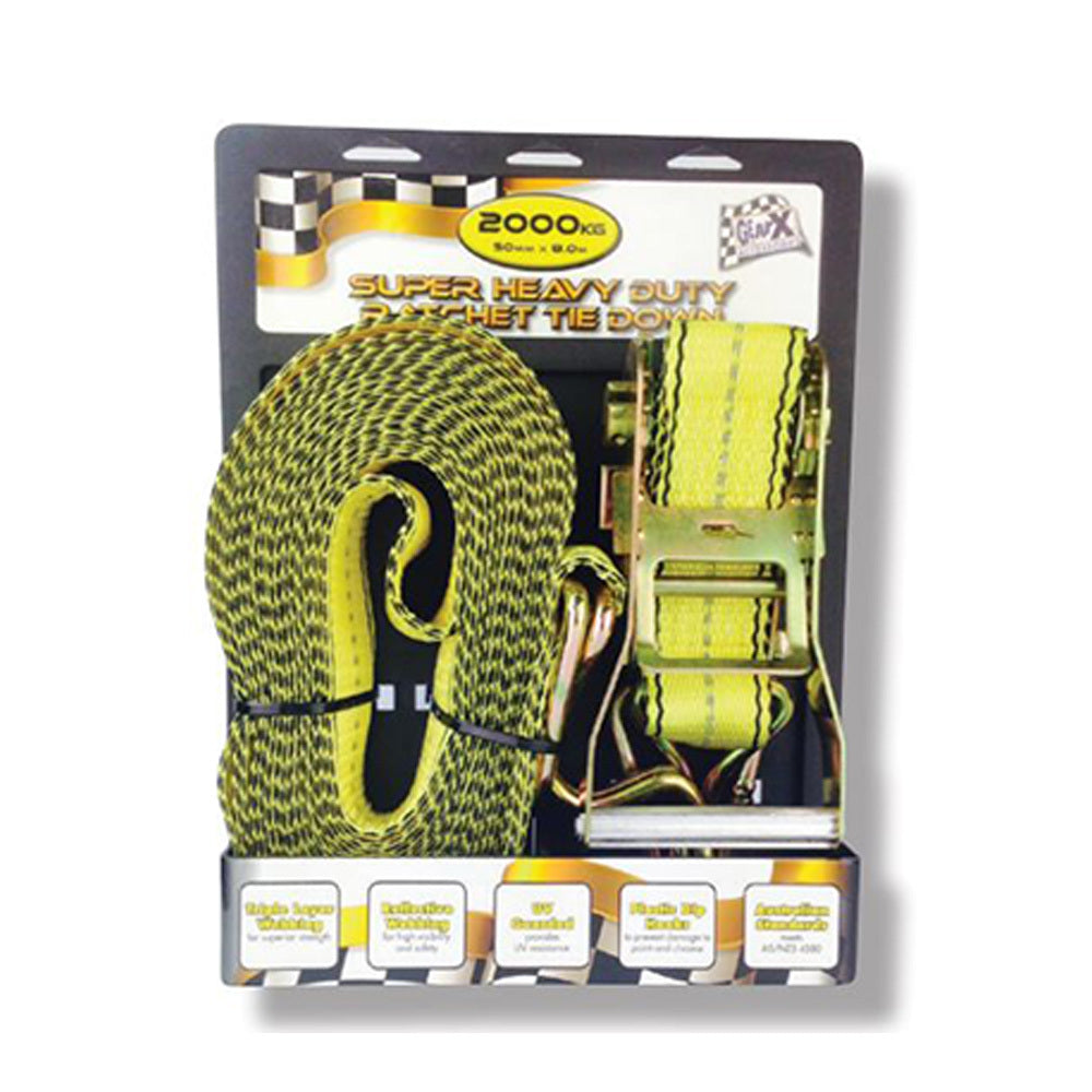 New GEAR-X Super Heavy Duty 4.5m Ratchet Tie Down Working Load 1000Kg GXRTD38451