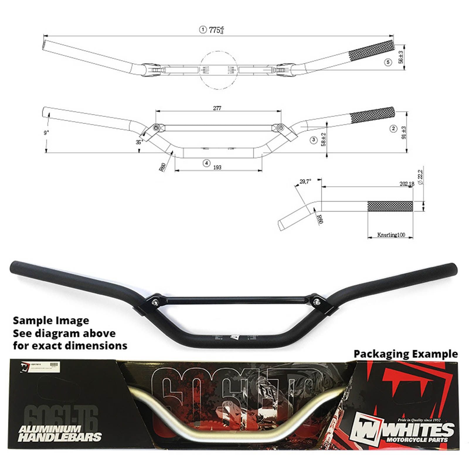 New WHITES Handlebar 7/8 (22.2mm) AL6061 - Black For KTM SX85 #HBR68502