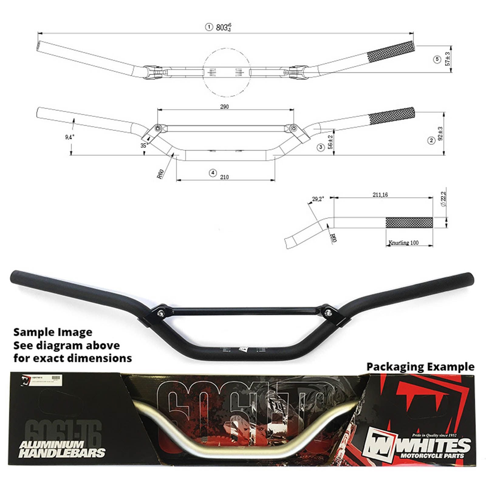 WHITES Handlebar 7/8 (22.2mm)AL6061 - Black For Yamaha YZ/WR125/250/450 04