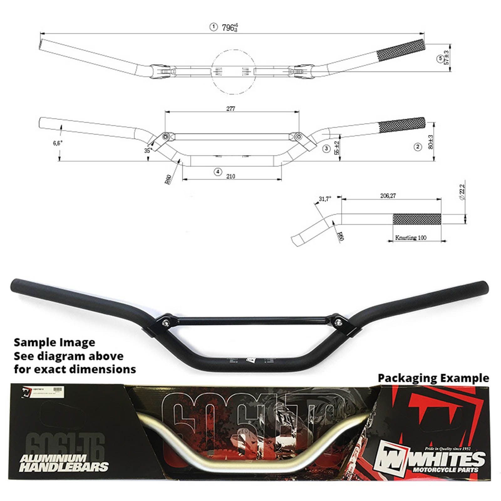 WHITES Handlebar 7/8 AL6061 - Black For Yamaha For Yamaha YZ/WR125/250-450 05-06